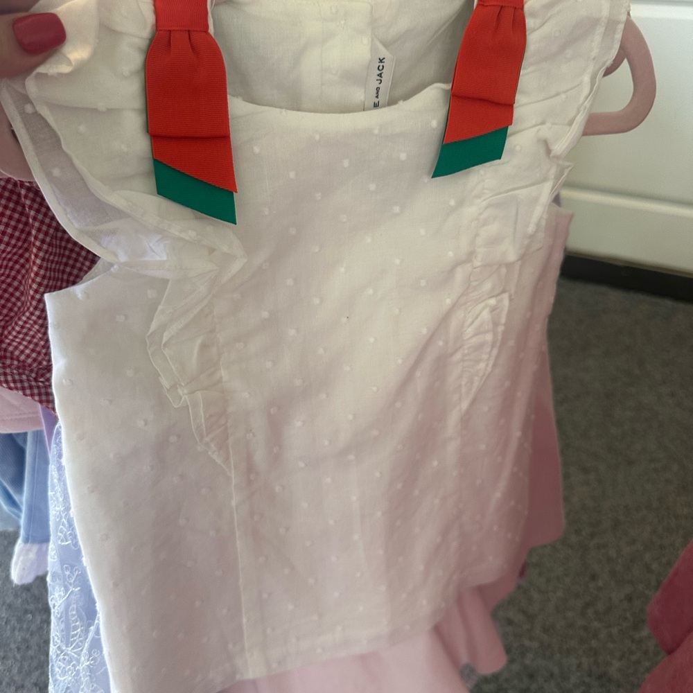 White Sleeveless Top with Red and Green Accents